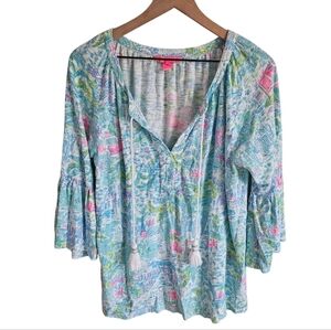 Lilly Pulitzer Del Lago Printed Bell Sleeve Tunic Top in What A Wonderful Place